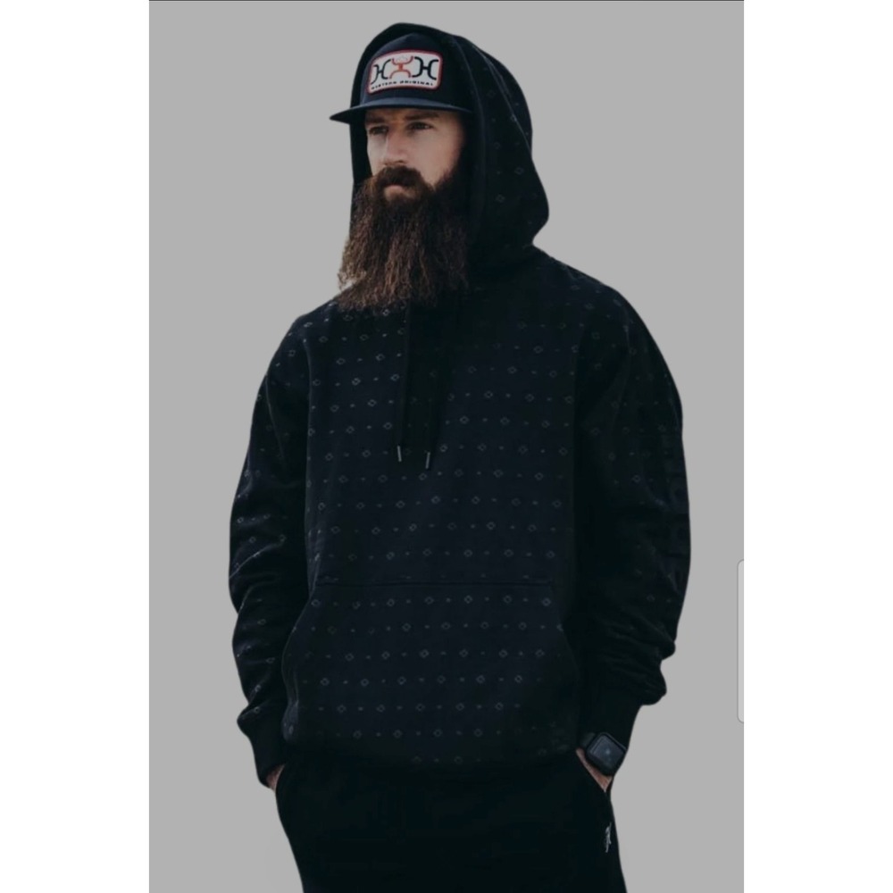 Hooey Mesa Monogram Pullover Hoodie Men's Medium Black Western Ranch EUC